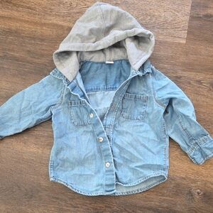Old Navy Kids Blue Denim Shirt with Gray Hood